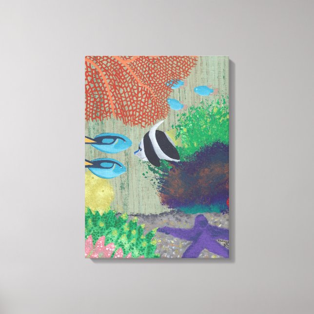 Colorful Tropical Fish Painting Wrapped Canvas (Front)