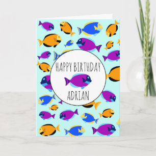 Colorful Tropical Fish Pattern Blue Sea Birthday Card