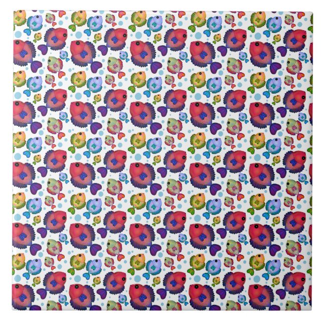 Colorful Tropical Fish Pattern  Ceramic Tile (Front)