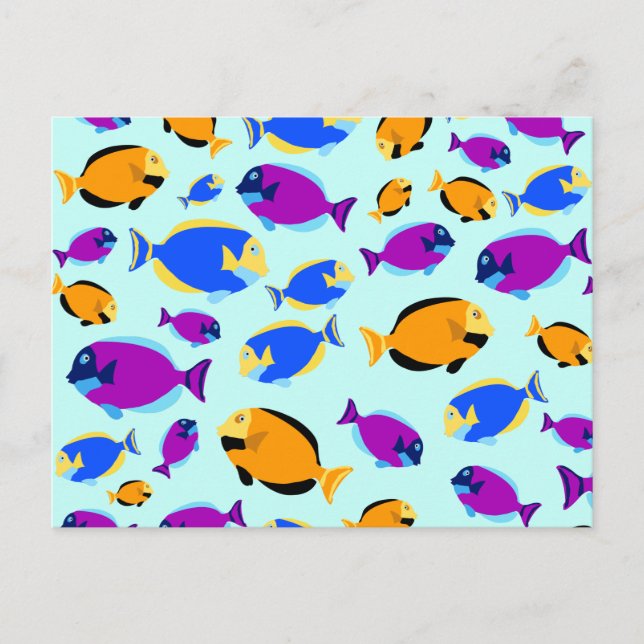 Colorful Tropical Fish Pattern in Blue Sea Holiday Postcard (Front)