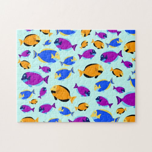 Colorful Tropical Fish Pattern in Blue Sea Jigsaw Puzzle