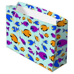 Colorful Tropical Fish Pattern in Blue Sea Large Gift Bag