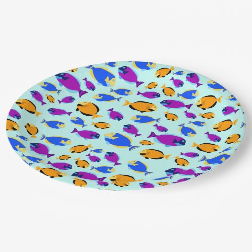 Colorful Tropical Fish Pattern in Blue Sea Paper Plates