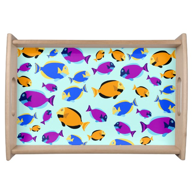 Colorful Tropical Fish Pattern in Blue Sea Serving Tray (Front)