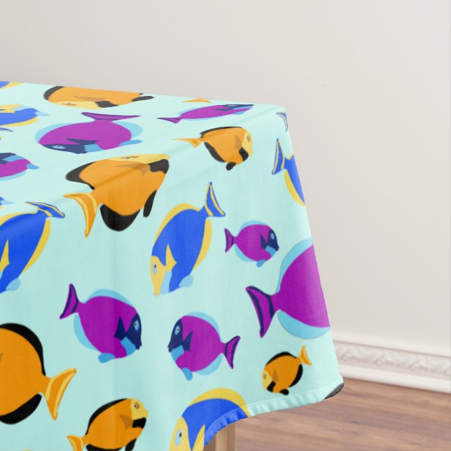 Colorful Tropical Fish Pattern in Blue Sea Tablecloth (In Situ)