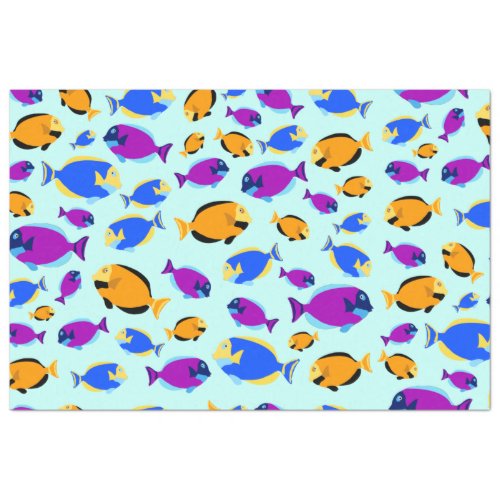 Colorful Tropical Fish Pattern in Blue Sea Tissue Paper