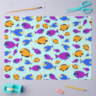 Colorful Tropical Fish Pattern in Blue Sea Tissue Paper