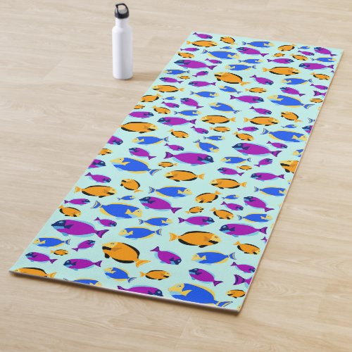 Colorful Tropical Fish Pattern in Blue Sea  Yoga Mat