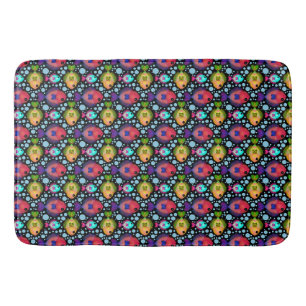 Colorful Tropical Fish Pattern on Black Bath Mat
