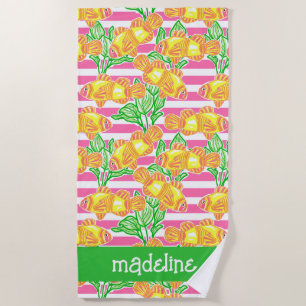 Colorful Tropical Fish Pattern Personalized Beach Towel