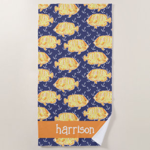 Colorful Tropical Fish Pattern Personalized Beach Towel