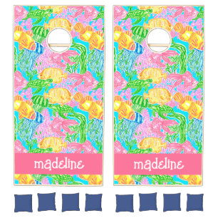 Colorful Tropical Fish Pattern Personalized Cornhole Set