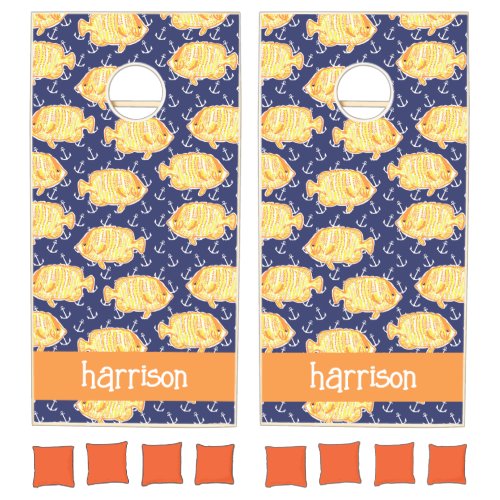 Colorful Tropical Fish Pattern Personalized Cornhole Set