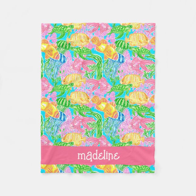 Colorful Tropical Fish Pattern Personalized Fleece Blanket (Front)