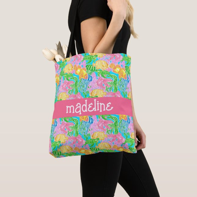 Colorful Tropical Fish Pattern Personalized Tote Bag (Close Up)