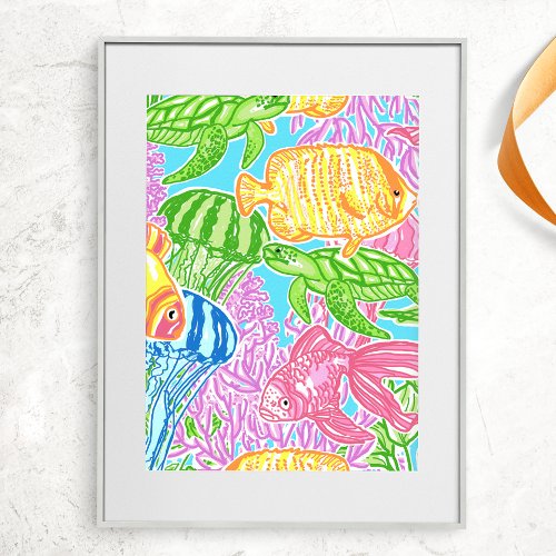 Colorful Tropical Fish Pattern Poster