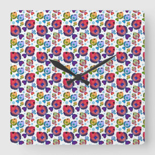 Colorful Tropical Fish Pattern Square Wall Clock