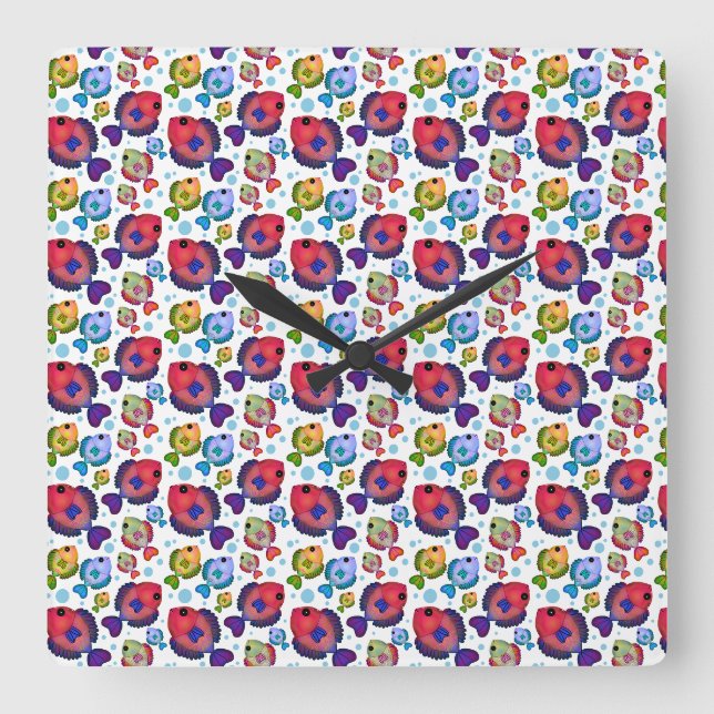 Colorful Tropical Fish Pattern  Square Wall Clock (Front)