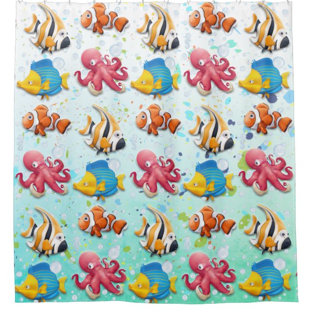 Colorful Tropical Fish Shower Curtain (Front)