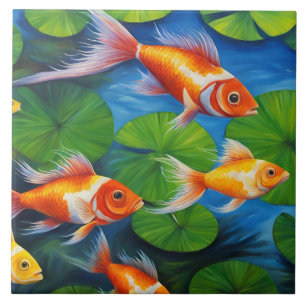 Colorful Tropical Fish Swimming in the Pond  Ceramic Tile