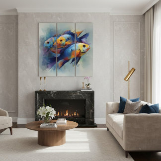Colorful Tropical Fish Triptych Canvas Wall Art