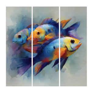Colorful Tropical Fish Triptych Canvas Wall Art