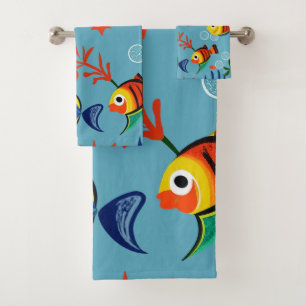 Colorful Tropical Fish Underwater Pattern Bath Towel Set
