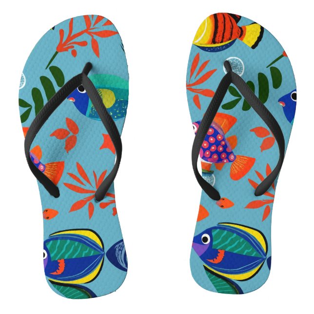 Colorful Tropical Fish Underwater Pattern Flip Flops (Footbed)