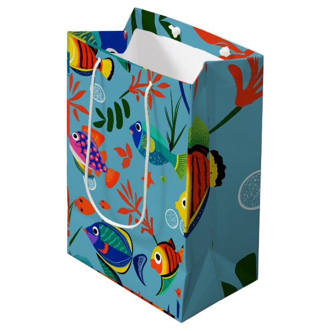 Colorful Tropical Fish Underwater Pattern Medium Gift Bag (Front Angled)