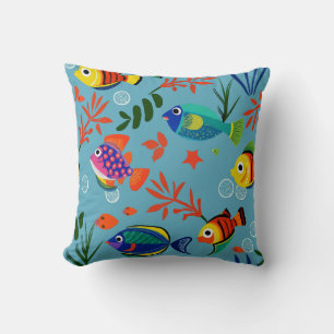 Colorful Tropical Fish Underwater Pattern Throw Pillow