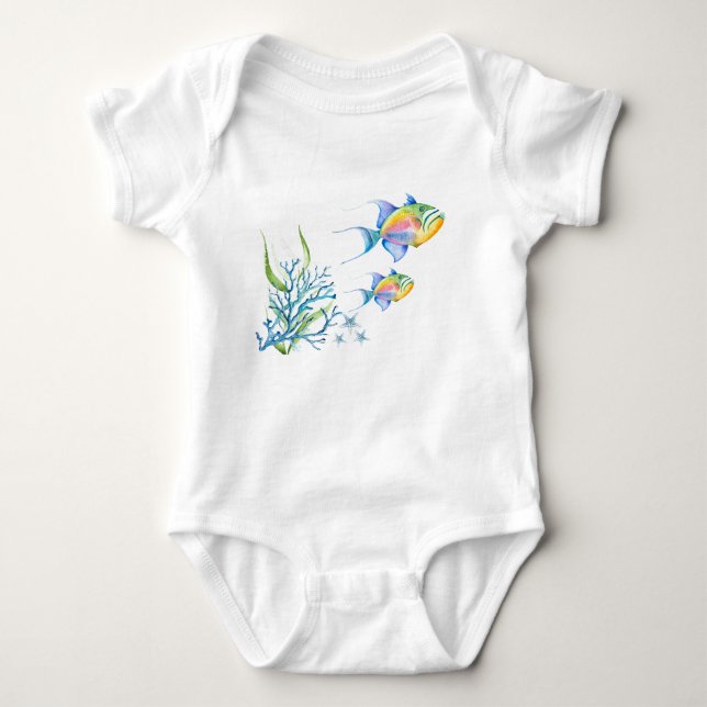Colorful Tropical Fish Unique Art Baby Bodysuit (Front)