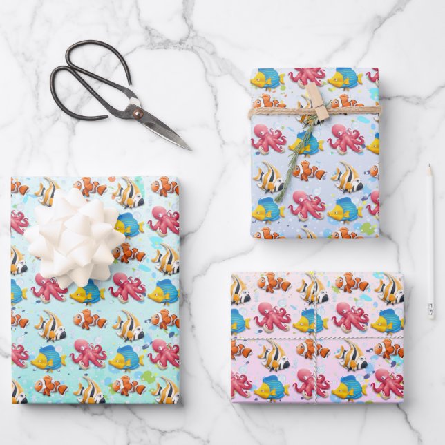 Colorful Tropical Fish Wrapping Paper Sheets (Front)