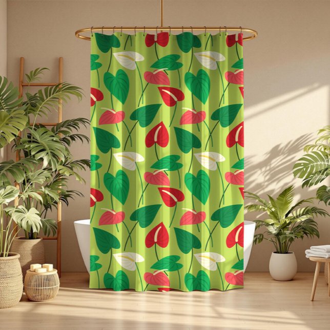 Colorful tropical flamingo flowers pattern shower curtain (Creator Uploaded)