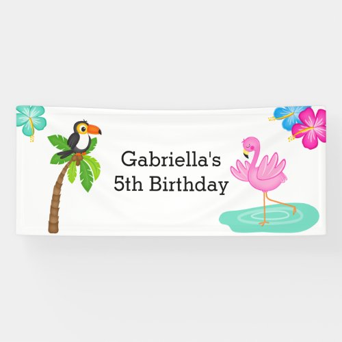 Colorful Tropical Flamingo Kids Party Banner
