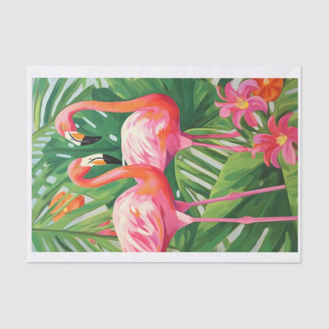 Colorful Tropical Flamingos Decoupage Tissue Paper (Front)