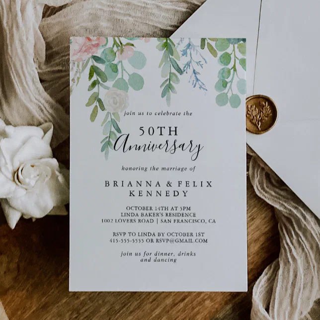Colorful Tropical Floral 50th Wedding Anniversary Invitation | Zazzle