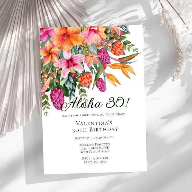 Colorful Tropical Floral Aloha Luau Birthday Party Invitation (Creator Uploaded)