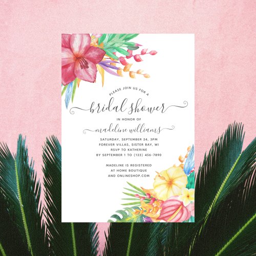 Colorful Tropical Floral Beach Bridal Shower  Invitation
