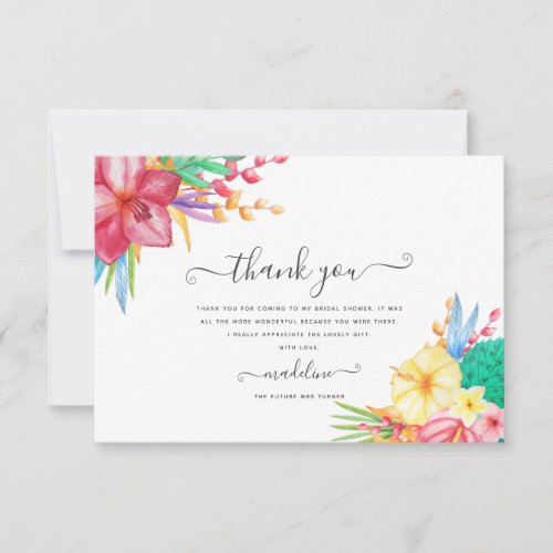 Colorful Tropical Floral Beach Bridal Shower  Thank You Card
