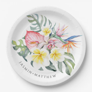 Colorful Tropical Floral Botanical Wedding Paper Plates