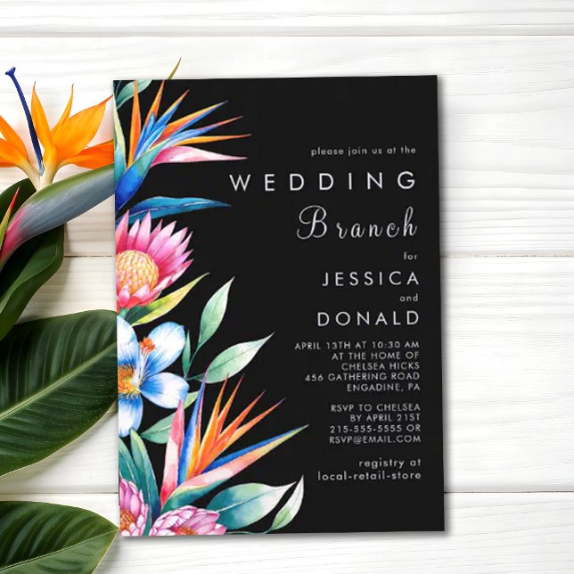 Colorful Tropical Floral Branch Wedding Invitation (Creator Uploaded)