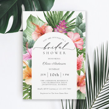 Colorful Tropical Floral Bridal Shower Invitation by DancingPelican at Zazzle