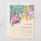 Colorful Tropical Floral Casual | Peach Wedding Invitation (Front)