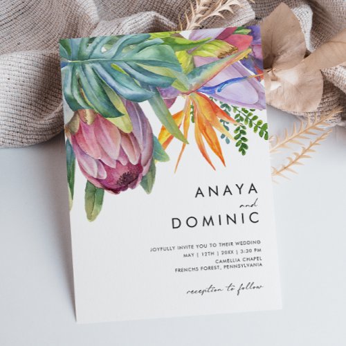Colorful Tropical Floral Casual Wedding Invitation