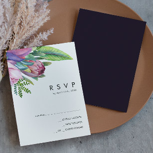 Colorful Tropical Floral   Dark Purple RSVP Card