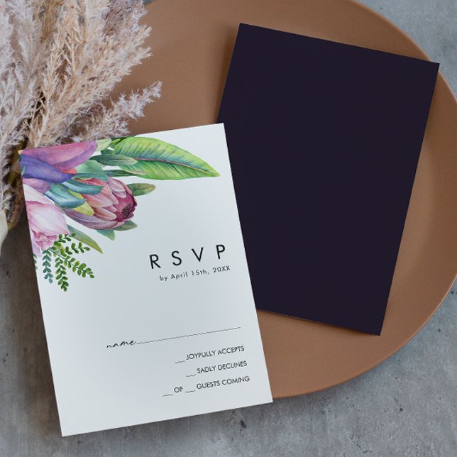 Colorful Tropical Floral | Dark Purple RSVP Card (Creator Uploaded)