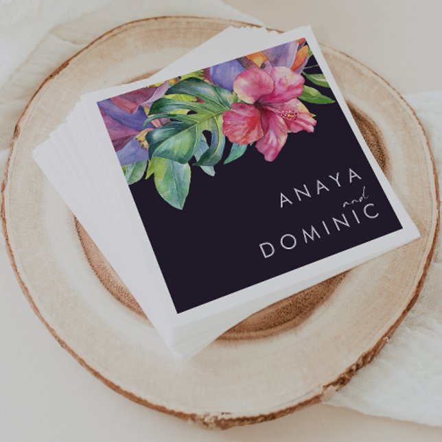 Colorful Tropical Floral | Dark Purple Wedding Napkins (Creator Uploaded)
