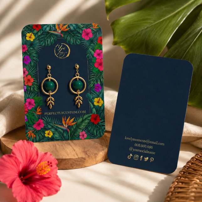 Colorful Tropical Floral Earrings Display Card  (#JewelryPackaging #TropicalDesign #EarringsDisplayCard #BotanicalPackaging #JewelryBranding #Floral)