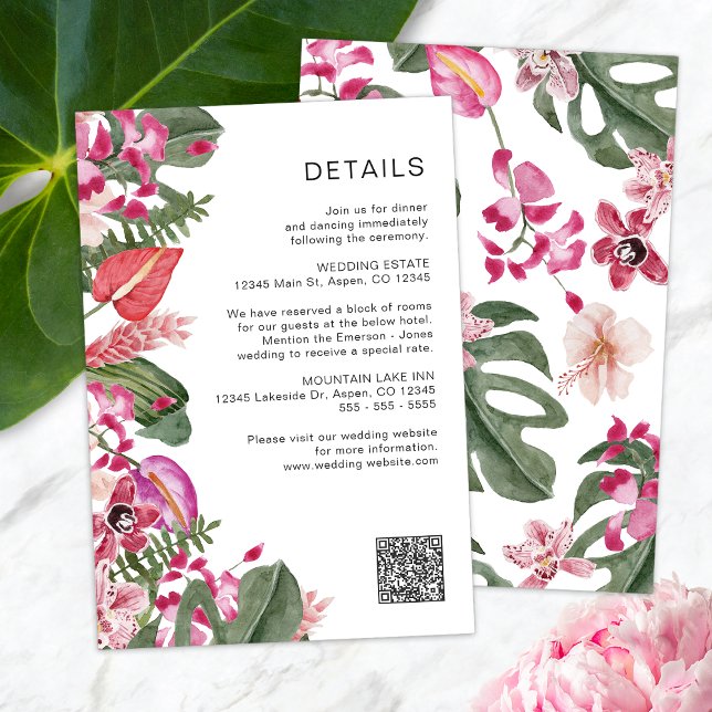Colorful Tropical Floral Enclosure Card (Colorful Tropical Floral Watercolor Enclosure Card QR Code by Painted Paperie
)