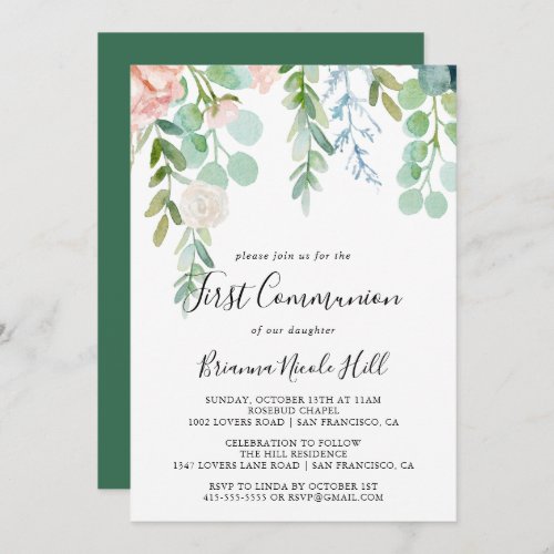 Colorful Tropical Floral First Communion Invitation
